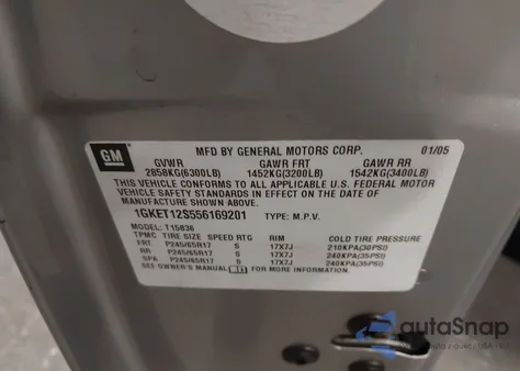 2005 GMC Envoy Xuv Sle z USA, uszkodzony, nr VIN 1GKET12S556169201